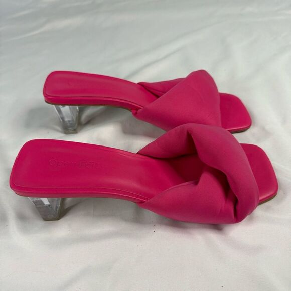 Open Edit Cleo Sandal Size 6 Neon Pink Barbie Kitten Block Heel 80s Slip On - Picture 3 of 6